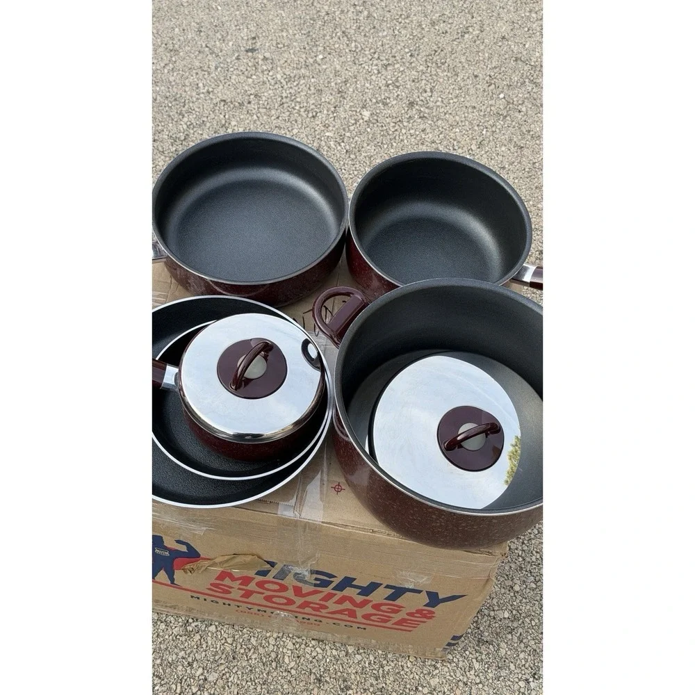 T-fal Armal Cookware Set Pots Pans Lids Burgundy‎